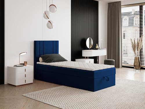 Boxspringbett Nardo Mini mit Kopfteil und einem Bettkasten – Kompaktes Einzelbett mit Bonell- oder Taschenfederkern, hohe Liegehöhe, Verschiedene Größen & Farben (100x190) von Godre
