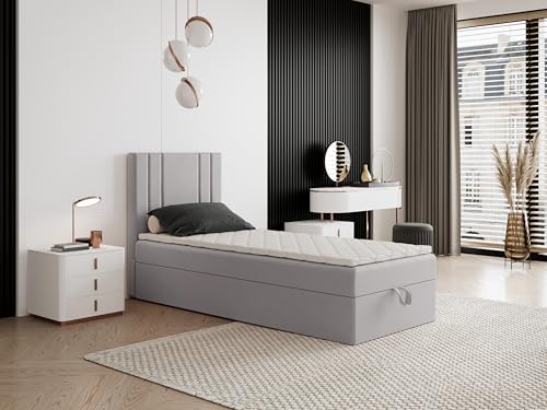 Boxspringbett Nardo Mini mit Kopfteil und einem Bettkasten – Kompaktes Einzelbett mit Bonell- oder Taschenfederkern, hohe Liegehöhe, Verschiedene Größen & Farben (60x170) von Godre