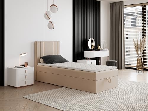 Boxspringbett Nardo Mini mit Kopfteil und einem Bettkasten – Kompaktes Einzelbett mit Bonell- oder Taschenfederkern, hohe Liegehöhe, Verschiedene Größen & Farben (70x170) von Godre