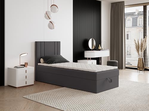 Boxspringbett Nardo Mini mit Kopfteil und einem Bettkasten – Kompaktes Einzelbett mit Bonell- oder Taschenfederkern, hohe Liegehöhe, Verschiedene Größen & Farben (70x190) von Godre