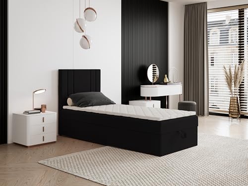 Boxspringbett Nardo Mini mit Kopfteil und einem Bettkasten – Kompaktes Einzelbett mit Bonell- oder Taschenfederkern, hohe Liegehöhe, Verschiedene Größen & Farben (70x200) von Godre