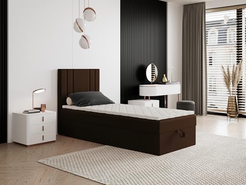Boxspringbett Nardo Mini mit Kopfteil und einem Bettkasten – Kompaktes Einzelbett mit Bonell- oder Taschenfederkern, hohe Liegehöhe, Verschiedene Größen & Farben (80x180) von Godre