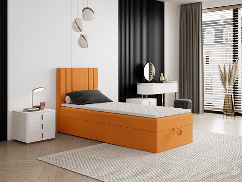 Boxspringbett Nardo Mini mit Kopfteil und einem Bettkasten – Kompaktes Einzelbett mit Bonell- oder Taschenfederkern, hohe Liegehöhe, Verschiedene Größen & Farben (90x170) von Godre