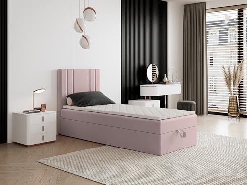 Boxspringbett Nardo Mini mit Kopfteil und einem Bettkasten – Kompaktes Einzelbett mit Bonell- oder Taschenfederkern, hohe Liegehöhe, Verschiedene Größen & Farben (90x180) von Godre