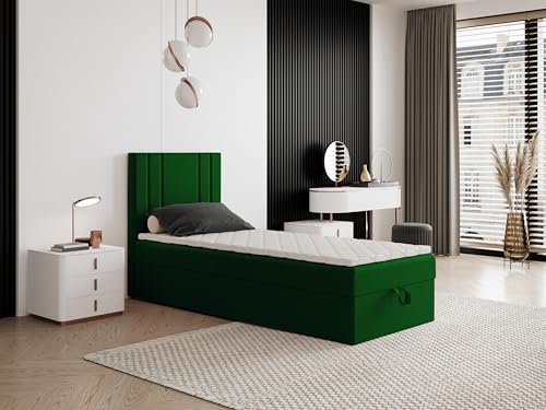 Boxspringbett Nardo Mini mit Kopfteil und einem Bettkasten – Kompaktes Einzelbett mit Bonell- oder Taschenfederkern, hohe Liegehöhe, Verschiedene Größen & Farben (90x190) von Godre