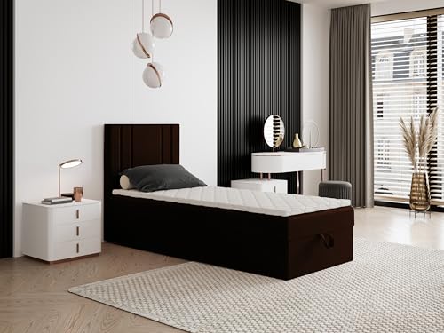 Boxspringbett Nardo Mini mit Kopfteil und einem Bettkasten – Kompaktes Einzelbett mit Bonell- oder Taschenfederkern, hohe Liegehöhe, Verschiedene Größen & Farben (90x200) von Godre