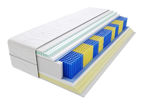 Godre Alba Taschenfederkernmatratze 9 Federzonen Doppelseitig Härtegrad H2 und H3 23cm Hoch Hypoallergen HR Visco Memory Foam Latex mit gestepptem Bezug 23 cm Hoch 200x210 cm von Godre