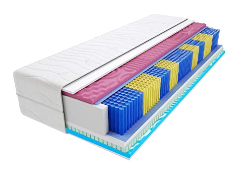 Godre Aria 2X Molet Taschenfederkernmatratze 9 Federzonen Doppelseitig Härtegrad H3 Hypoallergen Molet und Visco Memory Foam Latex mit gestepptem Bezug 22cm Hoch 140x200 cm von Godre
