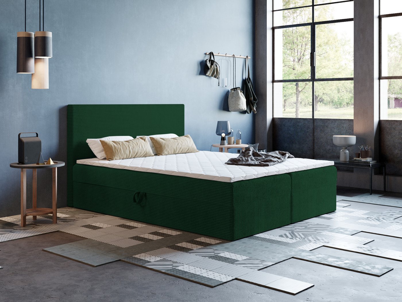 Godre Boxspringbett 130x180 cm - mit Bettkasten und Topper ARES - Taschen Matratze (Bett + Matratze + Topper T-Visco), Bett mit zwei seitlich zu öffnenden Kästen von Godre