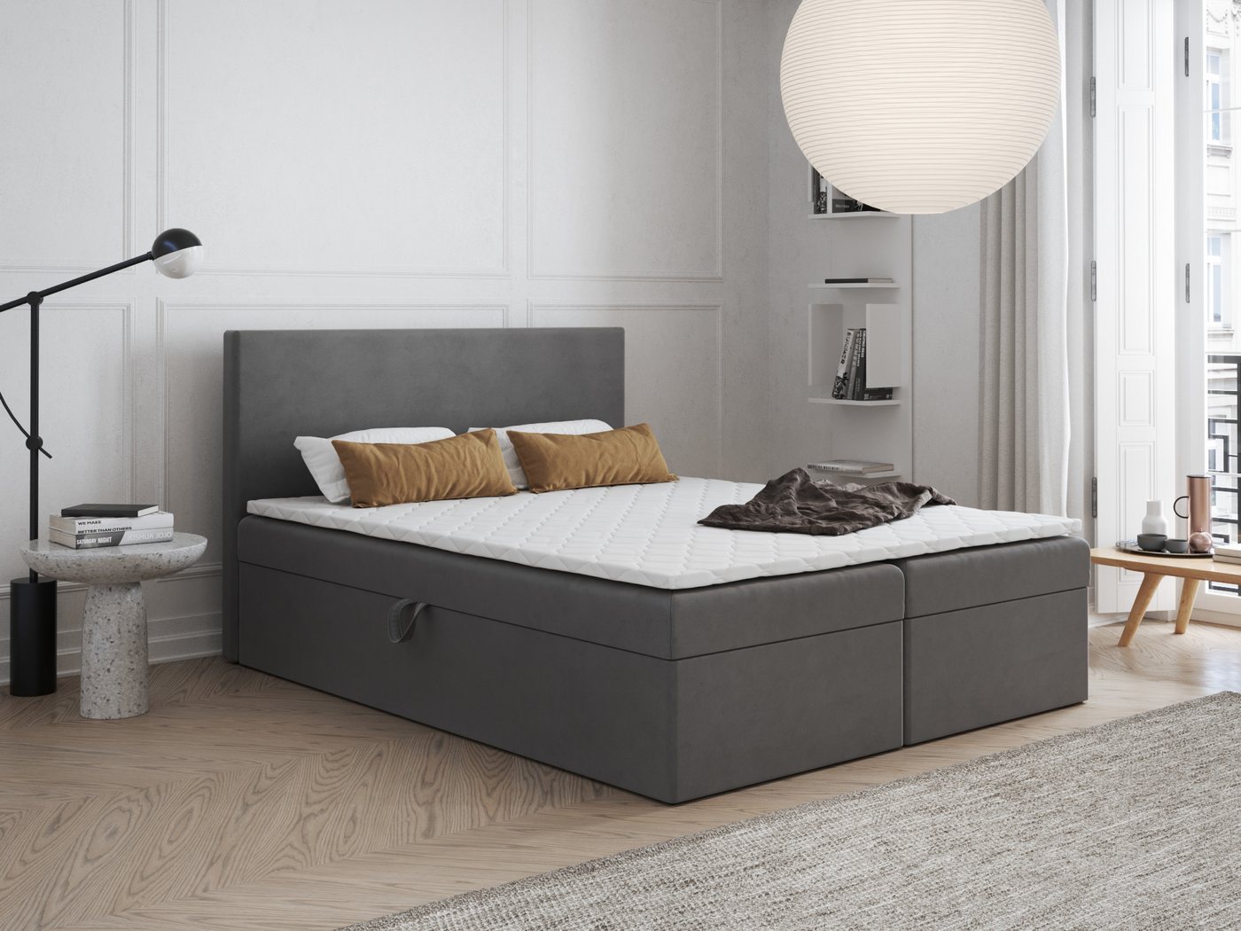 Godre Boxspringbett 140x180 cm - mit Bettkasten und Topper ARES - Taschen Matratze (Bett + Matratze + Topper T-Visco), Bett mit zwei seitlich zu öffnenden Kästen von Godre