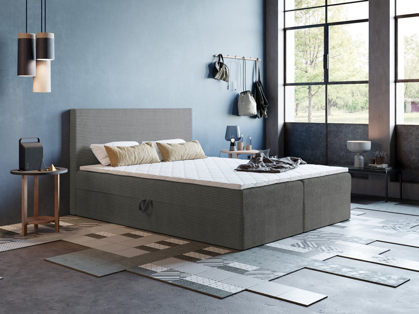 Godre Boxspringbett 140x190 cm - mit Bettkasten und Topper ARES - Bonell Matratze (Bett + Matratze + Topper T-Visco), Bett mit zwei seitlich zu öffnenden Kästen von Godre