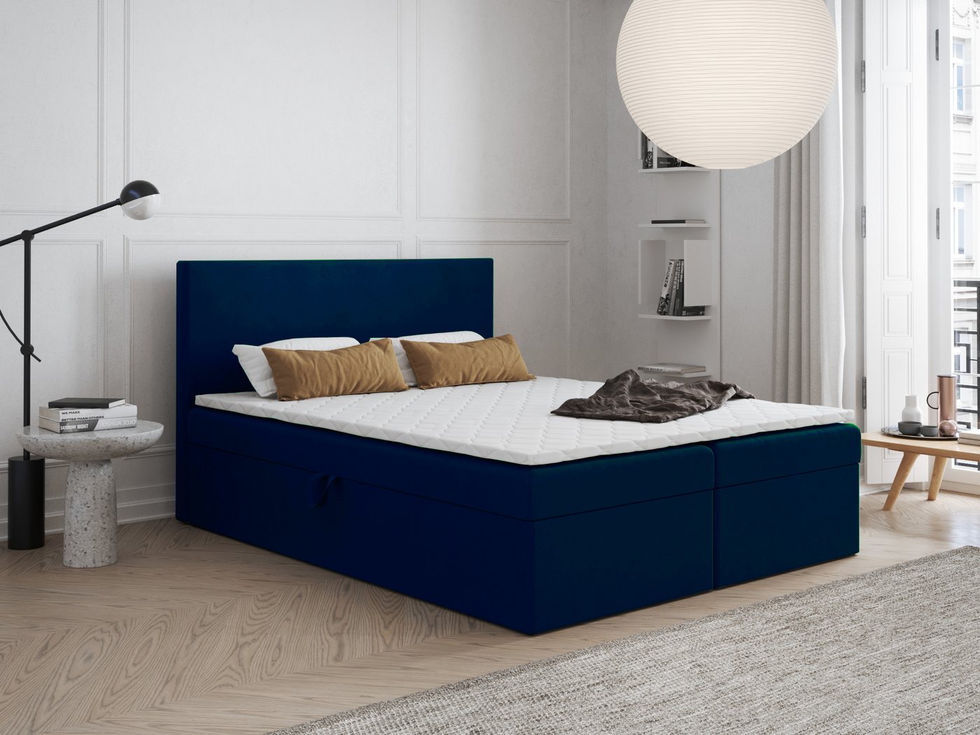 Godre Boxspringbett 140x200 cm - mit Bettkasten und Topper ARES - Taschen Matratze (Bett + Matratze + Topper T-Visco), Bett mit zwei seitlich zu öffnenden Kästen von Godre