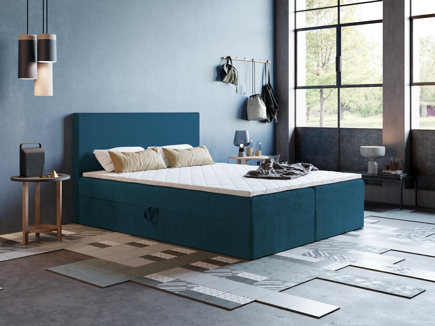 Godre Boxspringbett 150x200 cm - mit Bettkasten und Topper ARES - Bonell Matratze (Bett + Matratze + Topper T-Visco), Bett mit zwei seitlich zu öffnenden Kästen von Godre