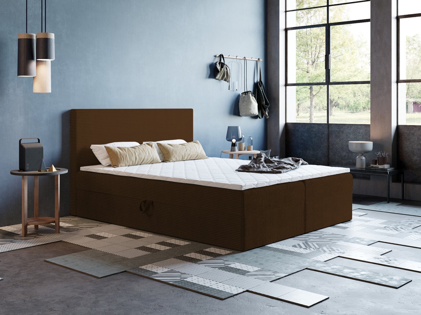 Godre Boxspringbett 190x190 cm - mit Bettkasten und Topper ARES - Taschen Matratze (Bett + Matratze + Topper T-Visco), Bett mit zwei seitlich zu öffnenden Kästen von Godre
