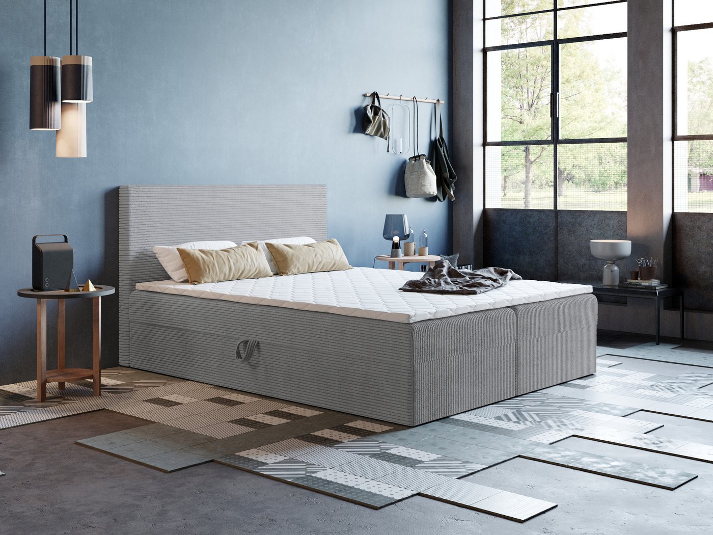Godre Boxspringbett 190x190 cm - mit Bettkasten und Topper ARES - Taschen Matratze (Bett + Matratze + Topper T-Visco), Bett mit zwei seitlich zu öffnenden Kästen von Godre