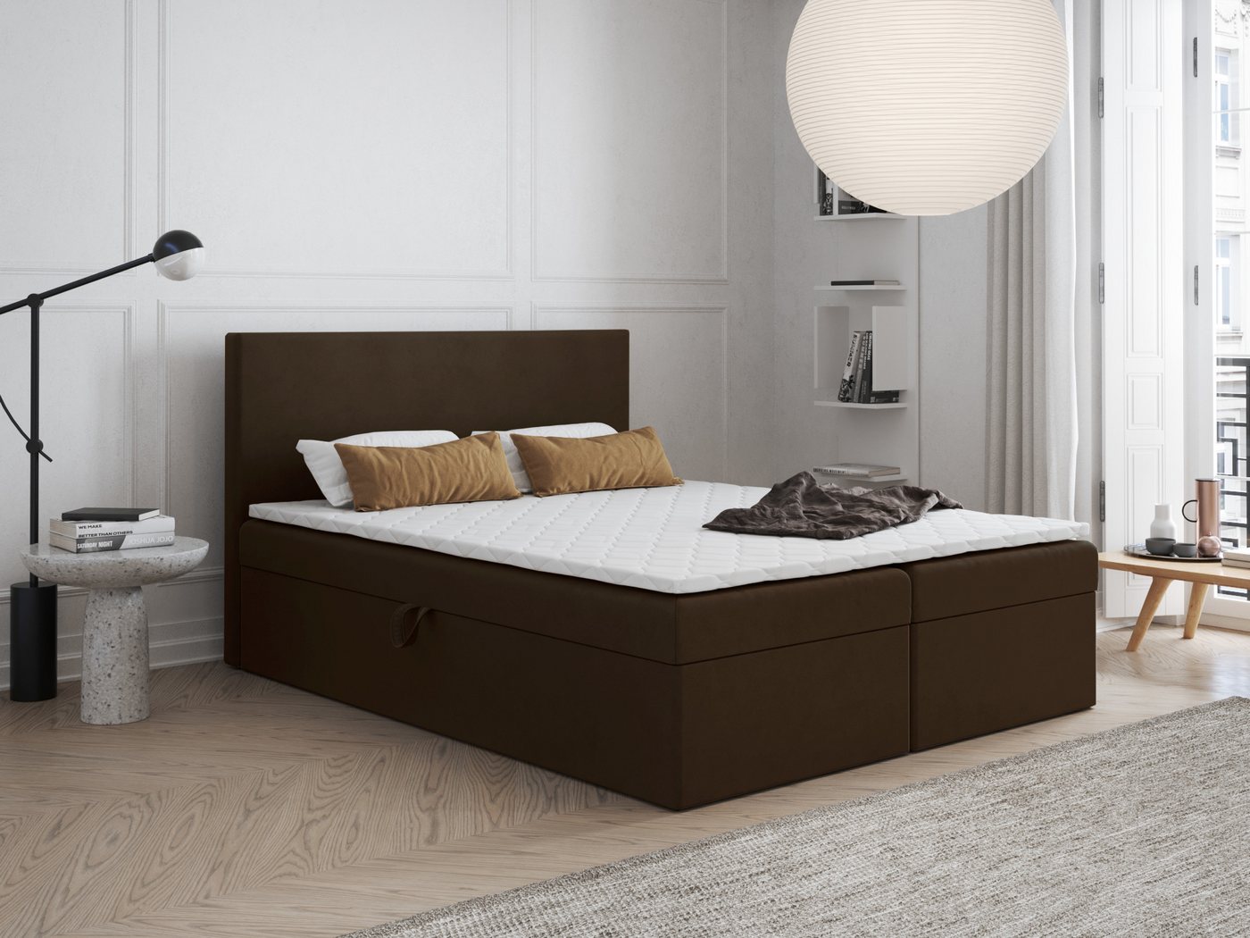 Godre Boxspringbett 190x200 cm - mit Bettkasten und Topper ARES - Taschen Matratze (Bett + Matratze + Topper T-Visco), Bett mit zwei seitlich zu öffnenden Kästen von Godre