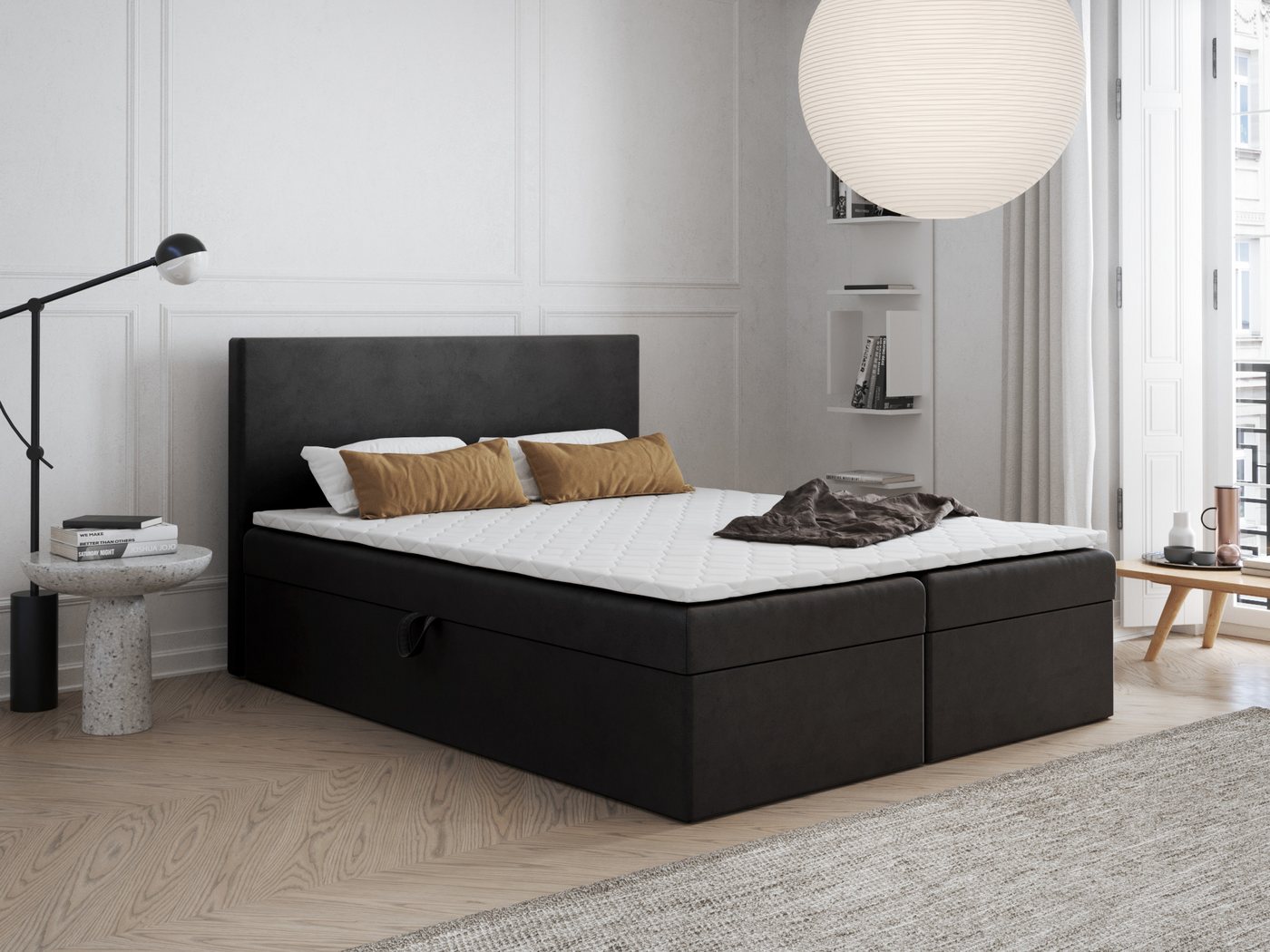 Godre Boxspringbett 190x200 cm - mit Bettkasten und Topper ARES - Taschen Matratze (Bett + Matratze + Topper T-Visco), Bett mit zwei seitlich zu öffnenden Kästen von Godre