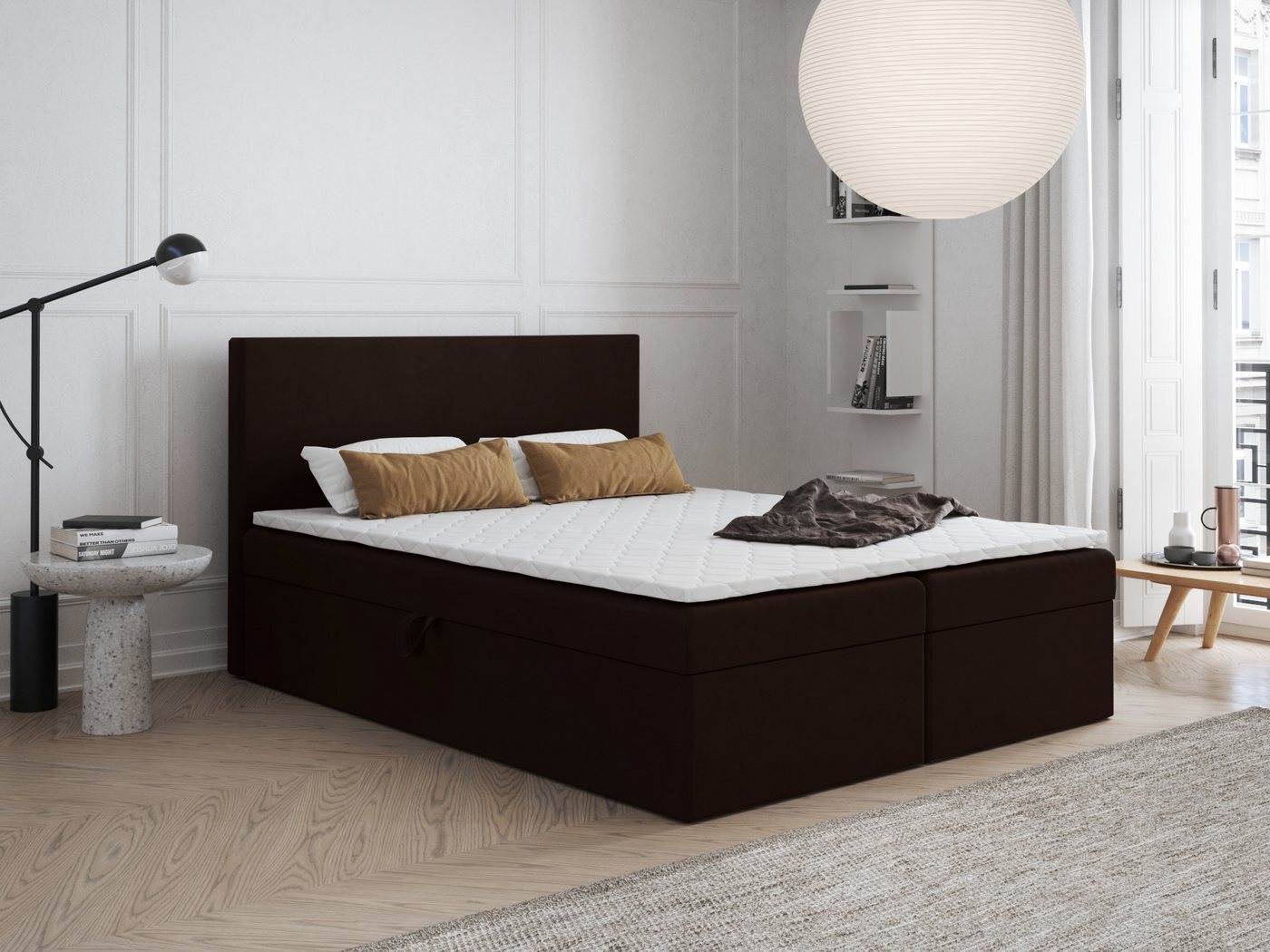 Godre Boxspringbett 190x200 cm - mit Bettkasten und Topper ARES - Taschen Matratze (Bett + Matratze + Topper T-Visco), Bett mit zwei seitlich zu öffnenden Kästen von Godre