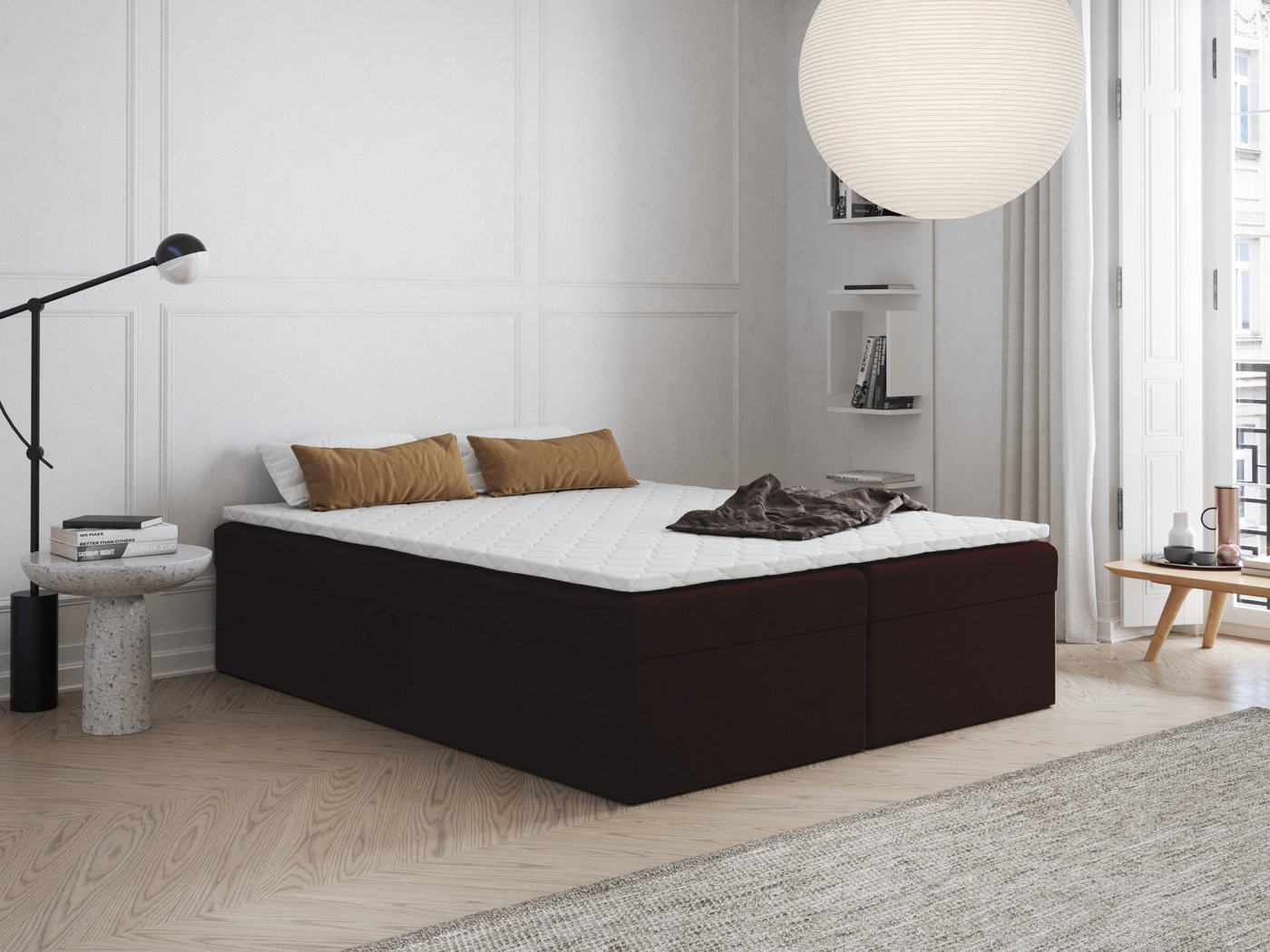 Godre Boxspringbett FARO 2 120x180 mit Bonell Materatze Topper T Visco (Bett + Matratze + Topper T Visco), Bett mit zwei seitlich zu öffnenden Kästen von Godre