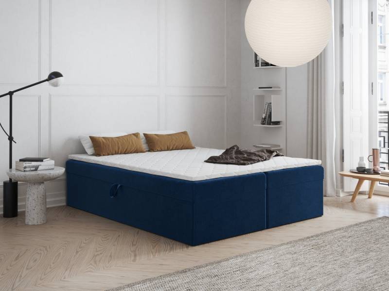 Godre Boxspringbett FARO 2 140x200 mit Bonell Materatze Topper Mittelhart (Bett + Matratze + Topper T-25), Bett mit zwei seitlich zu öffnenden Kästen von Godre