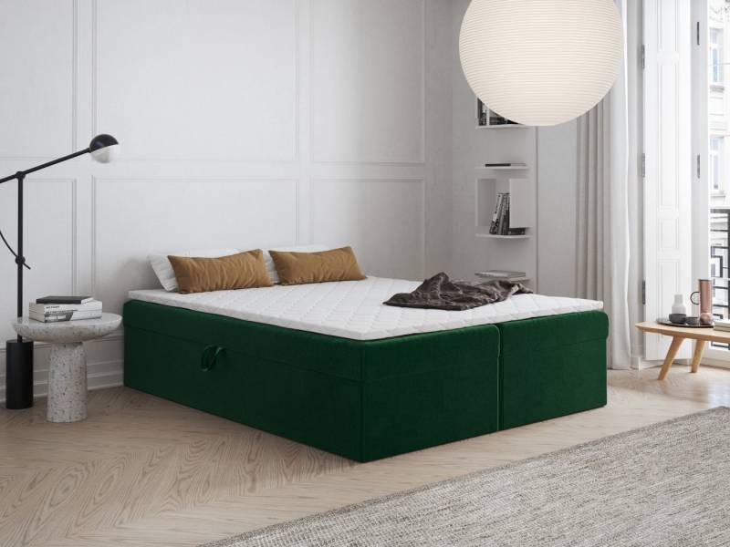 Godre Boxspringbett FARO 2 140x200 mit Bonell Materatze Topper T Visco (Bett + Matratze + Topper T Visco), Bett mit zwei seitlich zu öffnenden Kästen von Godre
