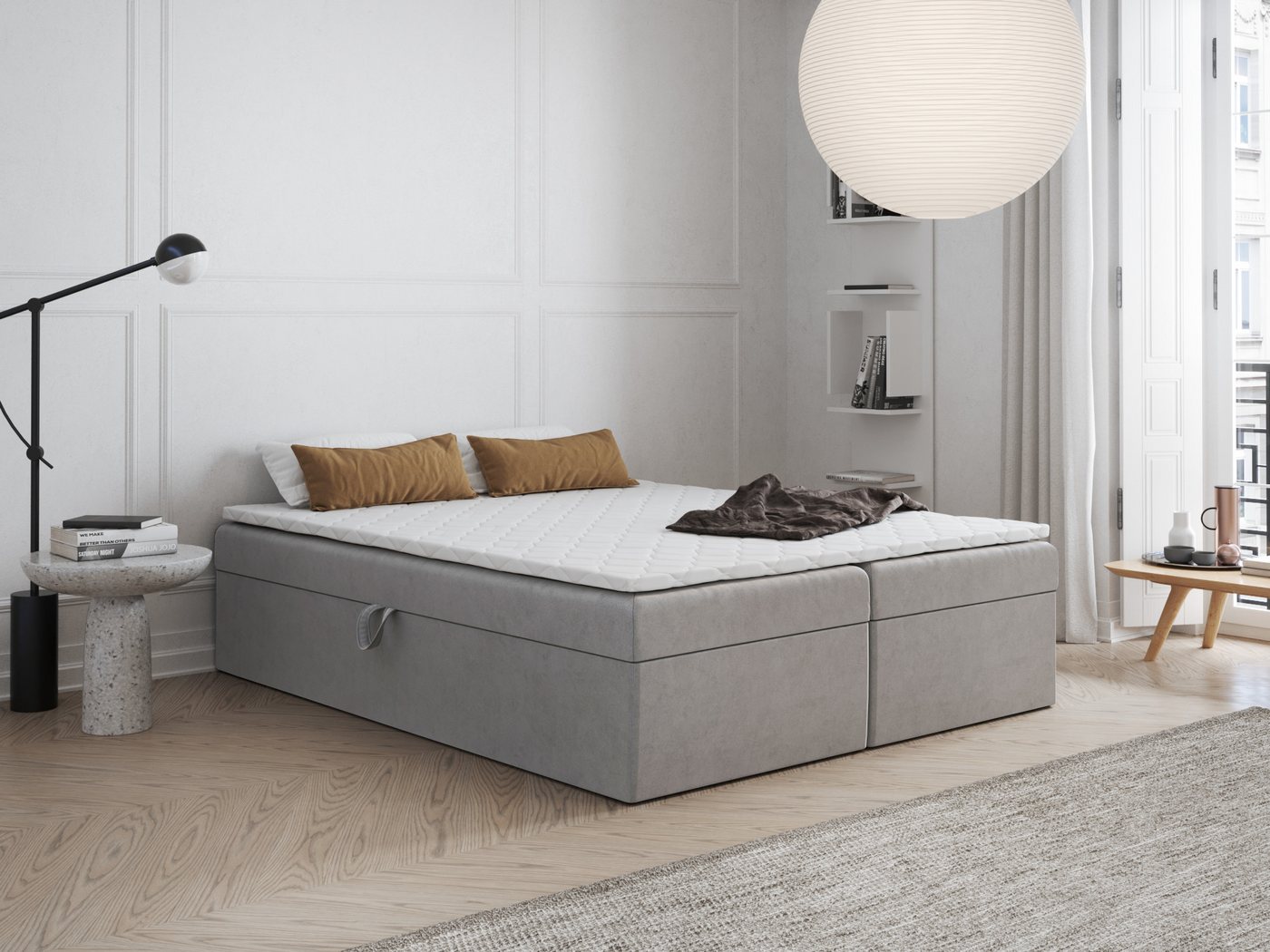 Godre Boxspringbett FARO 2 170x180 mit Bonell Materatze Topper Mittelhart (Bett + Matratze + Topper T-25), Bett mit zwei seitlich zu öffnenden Kästen von Godre