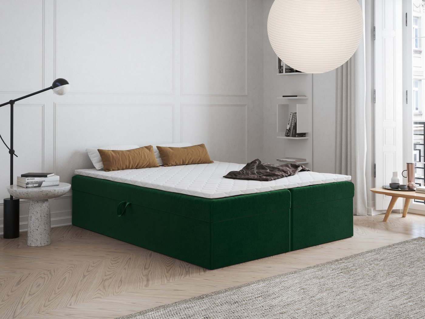 Godre Boxspringbett FARO 2 mit Taschen Matratze (Bett + Matratze + Topper T-25), Bett mit zwei seitlich zu öffnenden Kästen von Godre
