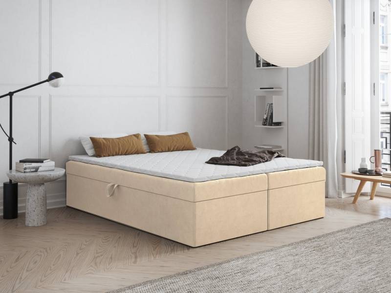 Godre Boxspringbett FARO 2 mit Taschen Matratze (Bett + Matratze + Topper T Visco), Bett mit zwei seitlich zu öffnenden Kästen von Godre