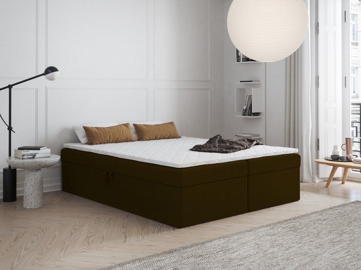 Godre Boxspringbett FARO 2 mit Taschen Matratze (Bett + Matratze + Topper T Visco), Bett mit zwei seitlich zu öffnenden Kästen von Godre