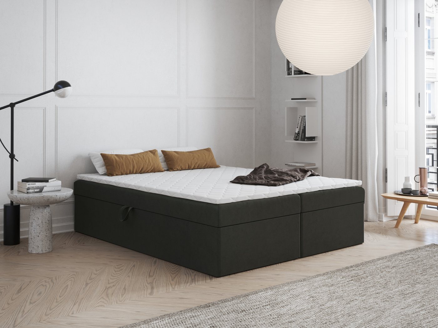 Godre Boxspringbett FARO 2 mit Taschen Matratze (Bett + Matratze + Topper T Visco), Bett mit zwei seitlich zu öffnenden Kästen von Godre