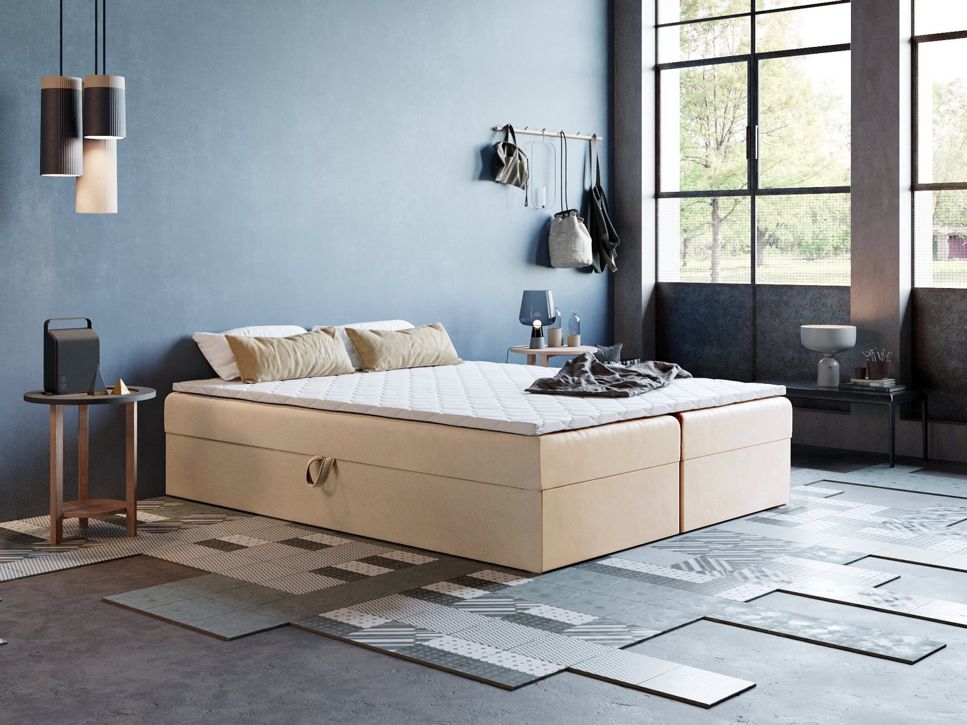 Godre Boxspringbett mit Bettkasten ARES 2 - 130x190 cm - Bonell Matratze und Topper (Bett + Matratze + Topper T-25), Bett mit zwei seitlich zu öffnenden Kästen von Godre