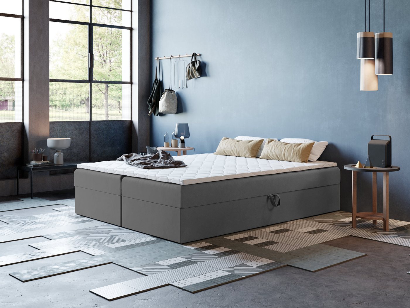 Godre Boxspringbett mit Bettkasten ARES 2 - 130x190 cm - Bonell Matratze und Topper (Bett + Matratze + Topper T-25), Bett mit zwei seitlich zu öffnenden Kästen von Godre