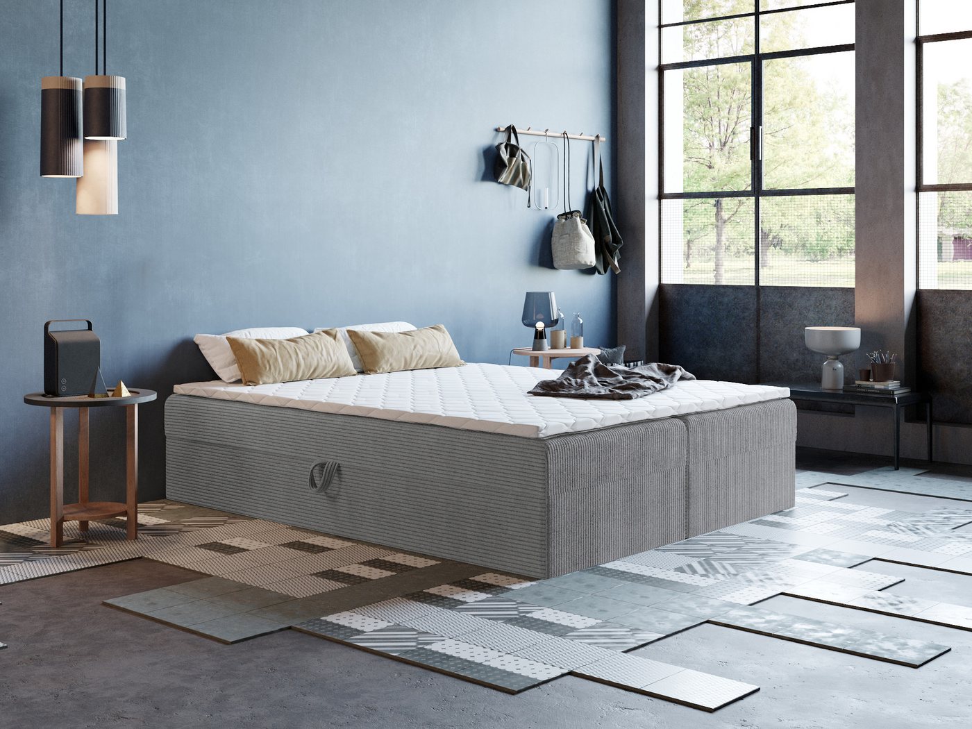 Godre Boxspringbett mit Bettkasten ARES 2 - 130x200 cm - Tashen Matratze und Topper (Bett + Matratze + Topper T-25), Bett mit zwei seitlich zu öffnenden Kästen von Godre