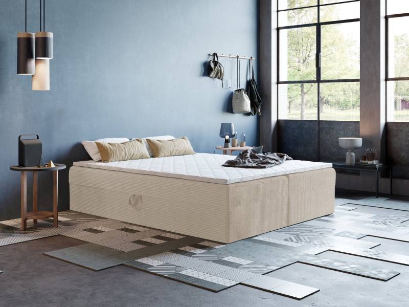Godre Boxspringbett mit Bettkasten ARES 2 - 140x180 cm - Tashen Matratze und Topper (Bett + Matratze + Topper T-Visco), Bett mit zwei seitlich zu öffnenden Kästen von Godre
