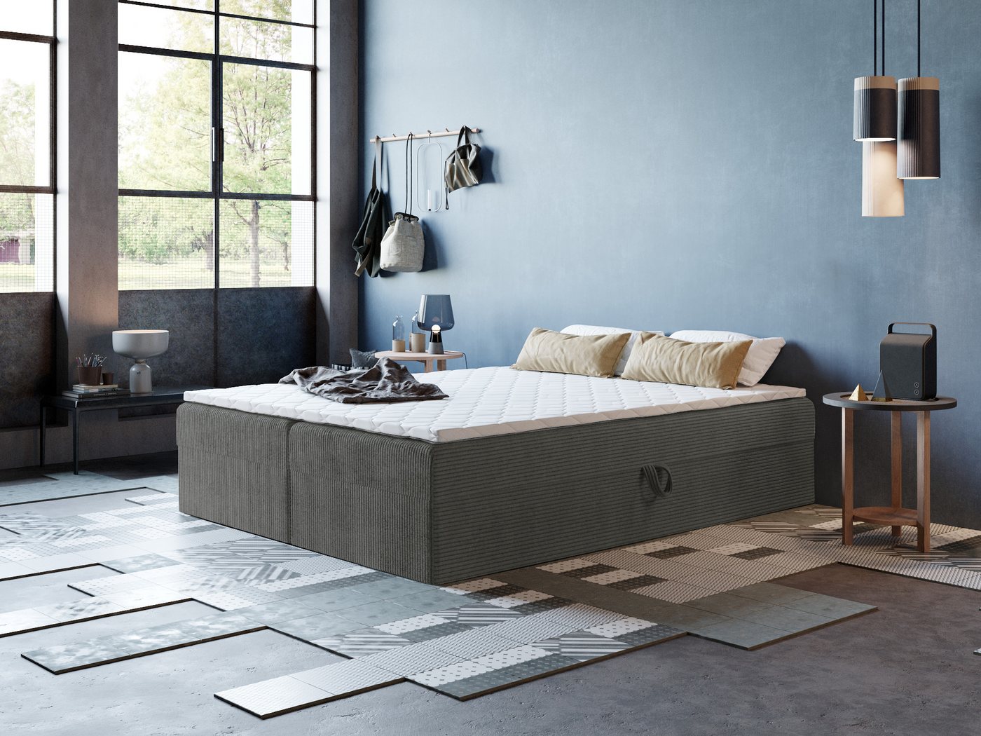 Godre Boxspringbett mit Bettkasten ARES 2 - 140x200 cm - Bonell Matratze und Topper (Bett + Matratze + Topper T-25), Bett mit zwei seitlich zu öffnenden Kästen von Godre