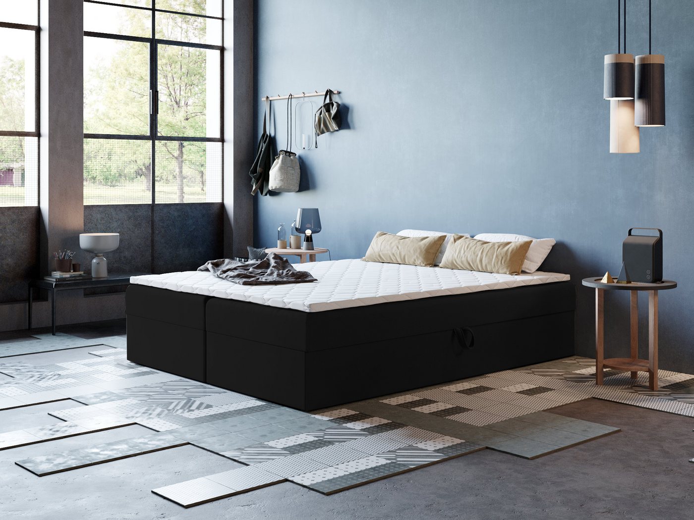 Godre Boxspringbett mit Bettkasten ARES 2 - 140x200 cm - Tashen Matratze und Topper (Bett + Matratze + Topper T-25), Bett mit zwei seitlich zu öffnenden Kästen von Godre