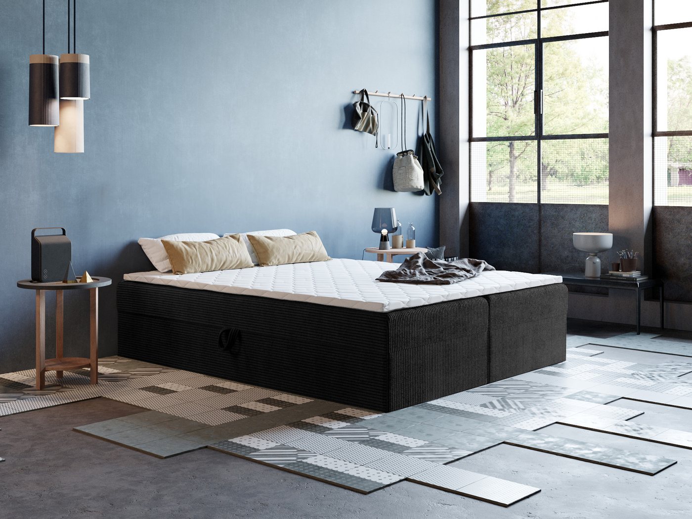 Godre Boxspringbett mit Bettkasten ARES 2 - 140x200 cm - Tashen Matratze und Topper (Bett + Matratze + Topper T-25), Bett mit zwei seitlich zu öffnenden Kästen von Godre