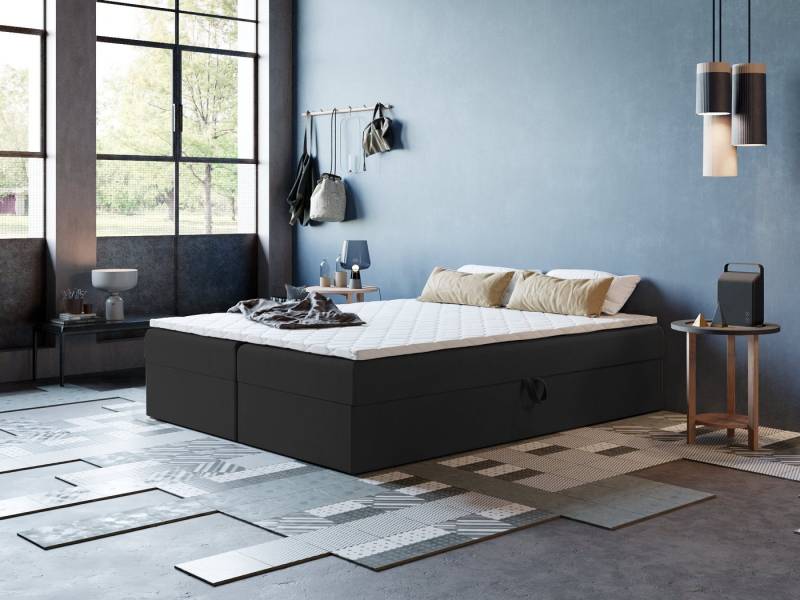 Godre Boxspringbett mit Bettkasten ARES 2 - 140x200 cm - Tashen Matratze und Topper (Bett + Matratze + Topper T-25), Bett mit zwei seitlich zu öffnenden Kästen von Godre