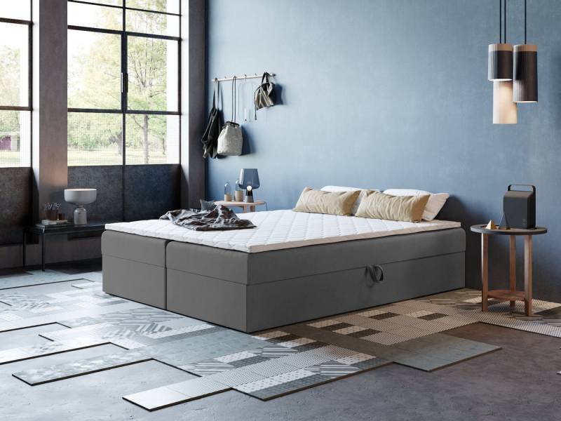 Godre Boxspringbett mit Bettkasten ARES 2 - 140x200 cm - Tashen Matratze und Topper (Bett + Matratze + Topper T-Visco), Bett mit zwei seitlich zu öffnenden Kästen von Godre