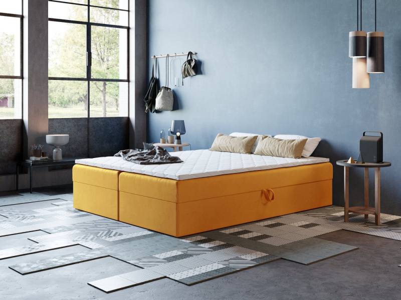 Godre Boxspringbett mit Bettkasten ARES 2 - 140x200 cm - Tashen Matratze und Topper (Bett + Matratze + Topper T-Visco), Bett mit zwei seitlich zu öffnenden Kästen von Godre