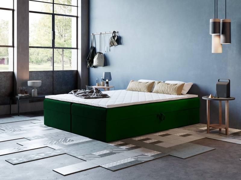 Godre Boxspringbett mit Bettkasten ARES 2 - 140x200 cm - Tashen Matratze und Topper (Bett + Matratze + Topper T-Visco), Bett mit zwei seitlich zu öffnenden Kästen von Godre