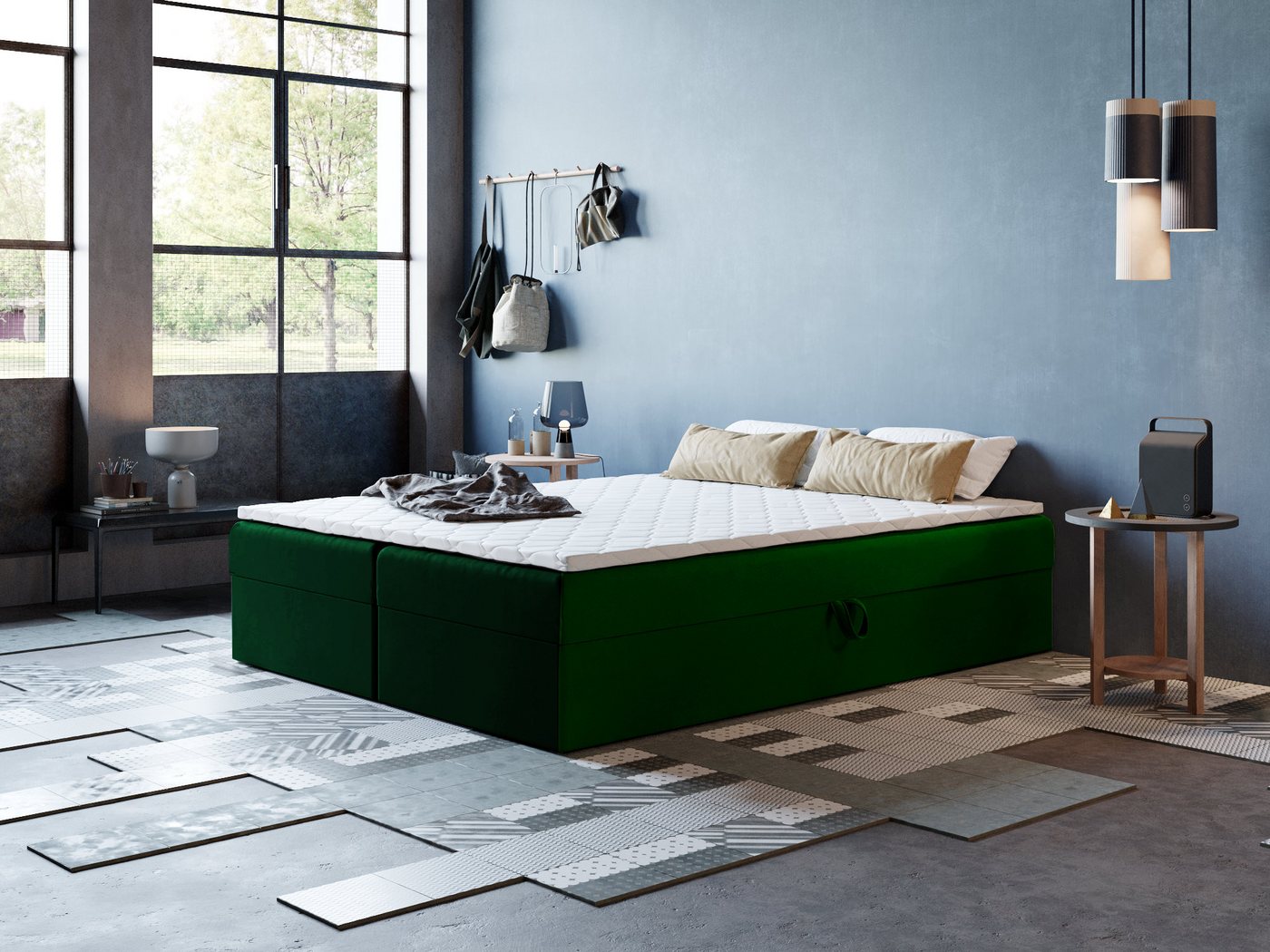 Godre Boxspringbett mit Bettkasten ARES 2 - 170x190 cm - Tashen Matratze und Topper (Bett + Matratze + Topper T-Visco), Bett mit zwei seitlich zu öffnenden Kästen von Godre