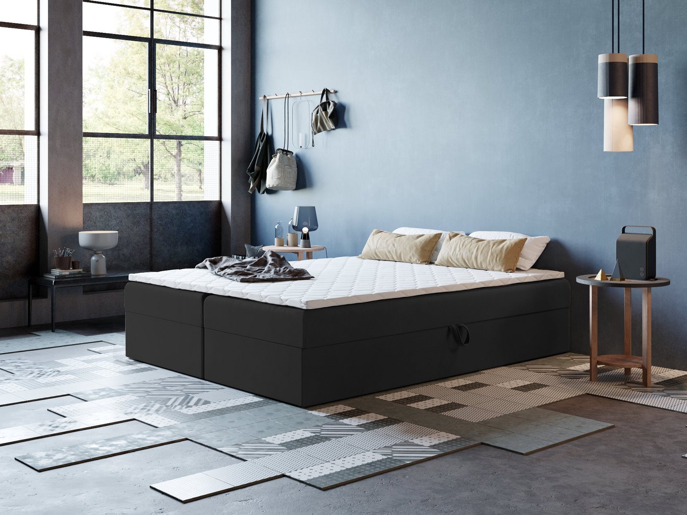 Godre Boxspringbett mit Bettkasten ARES 2 - 170x200 cm - Bonell Matratze und Topper (Bett + Matratze + Topper T-25), Bett mit zwei seitlich zu öffnenden Kästen von Godre