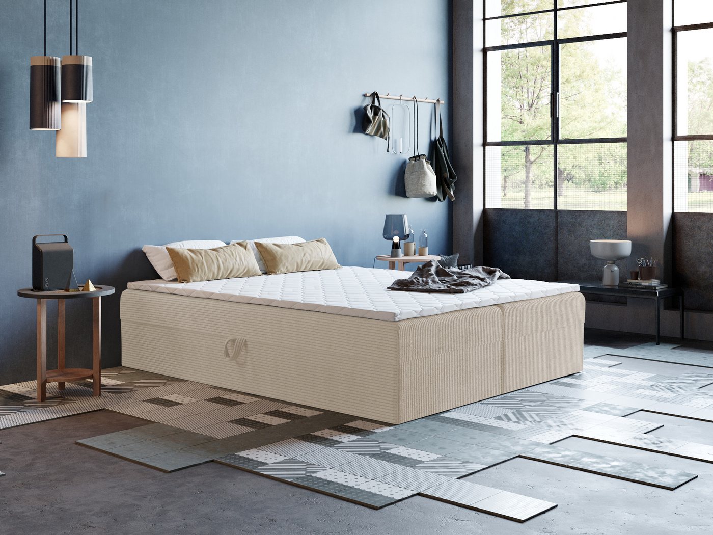 Godre Boxspringbett mit Bettkasten ARES 2 - 180x180 cm - Tashen Matratze und Topper (Bett + Matratze + Topper T-Visco), Bett mit zwei seitlich zu öffnenden Kästen von Godre