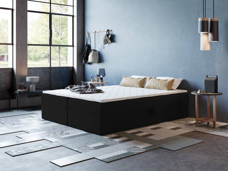 Godre Boxspringbett mit Bettkasten ARES 2 - 190x190 cm - Tashen Matratze und Topper (Bett + Matratze + Topper T-Visco), Bett mit zwei seitlich zu öffnenden Kästen von Godre