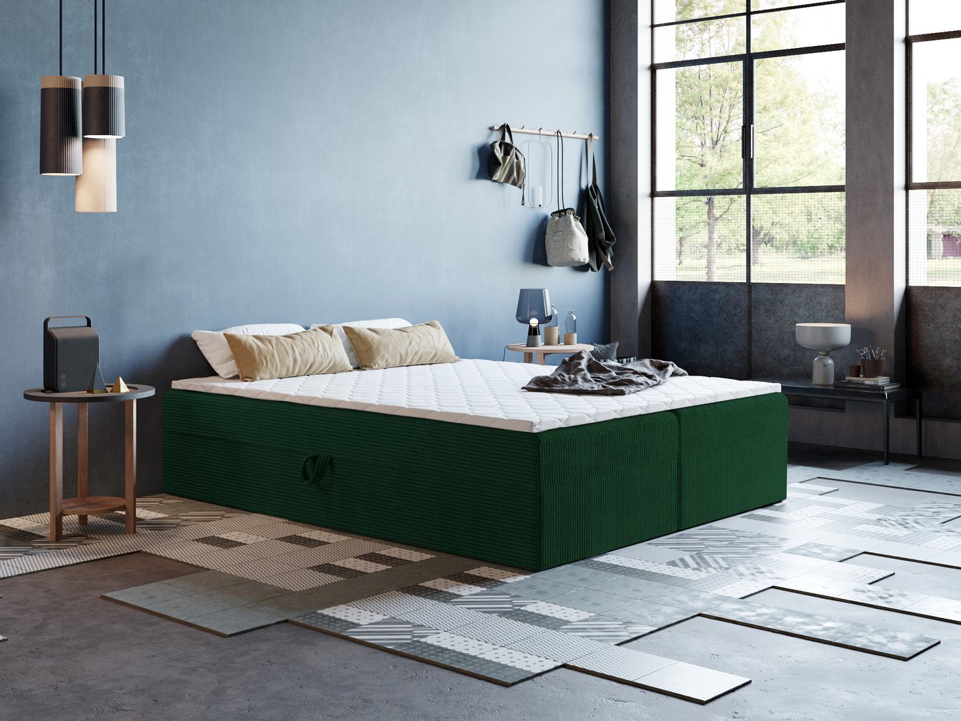 Godre Boxspringbett mit Bettkasten ARES 2 - 190x190 cm - Tashen Matratze und Topper (Bett + Matratze + Topper T-Visco), Bett mit zwei seitlich zu öffnenden Kästen von Godre