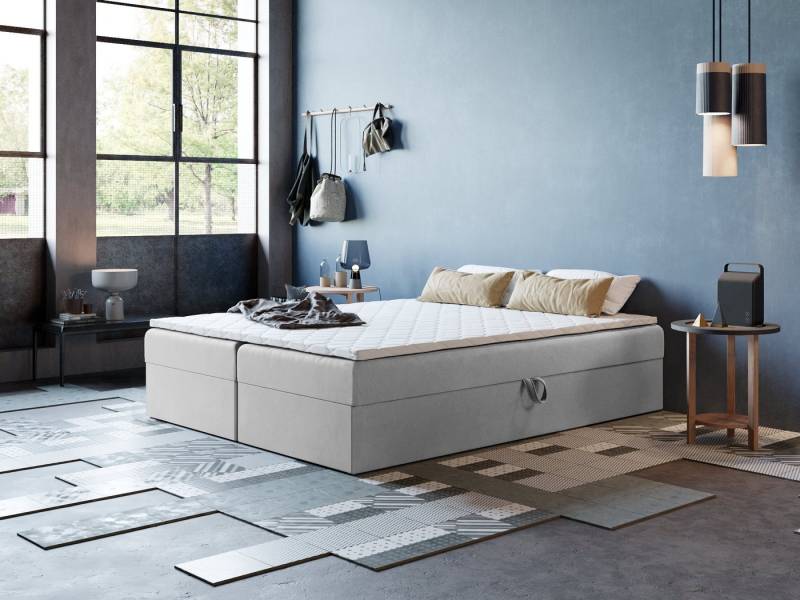 Godre Boxspringbett mit Bettkasten ARES 2 - 200x200 cm - Tashen Matratze und Topper (Bett + Matratze + Topper T-25), Bett mit zwei seitlich zu öffnenden Kästen von Godre