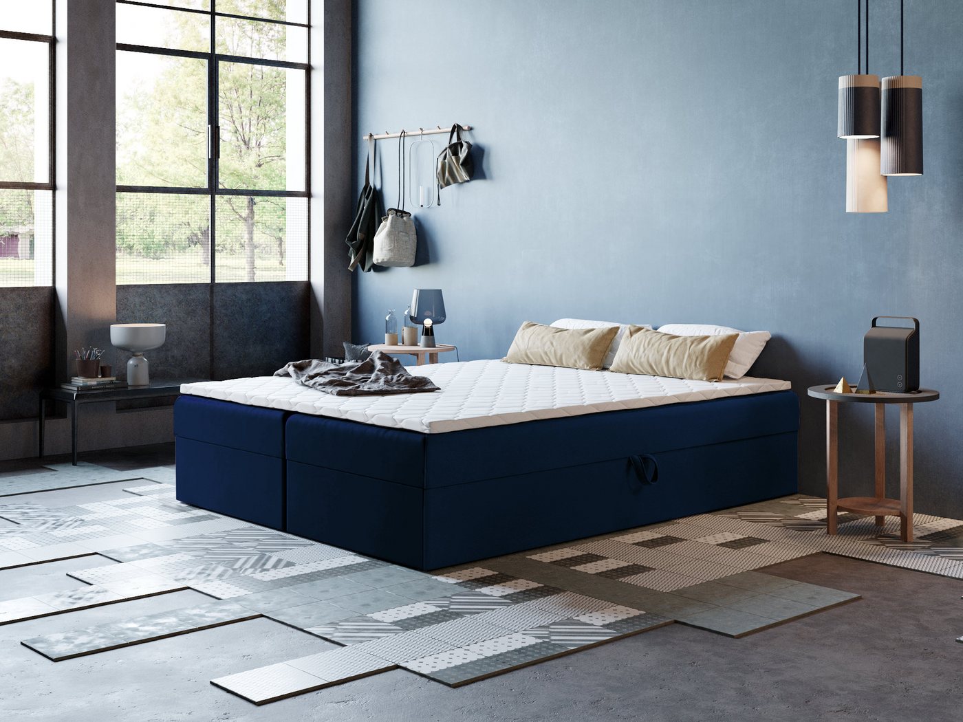 Godre Boxspringbett mit Bettkasten ARES 2 - 200x200 cm - Tashen Matratze und Topper (Bett + Matratze + Topper T-Visco), Bett mit zwei seitlich zu öffnenden Kästen von Godre
