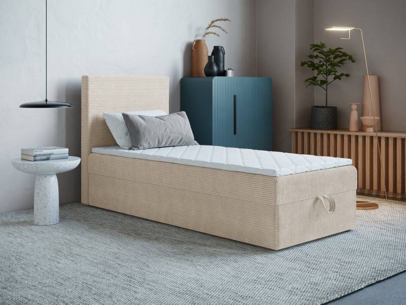 Godre Boxspringbett mit Bettkasten ARES MINI 60x170 cm - Topper T-25 (Bett + Matratze + Topper), Bett mit einem Kasten von Godre