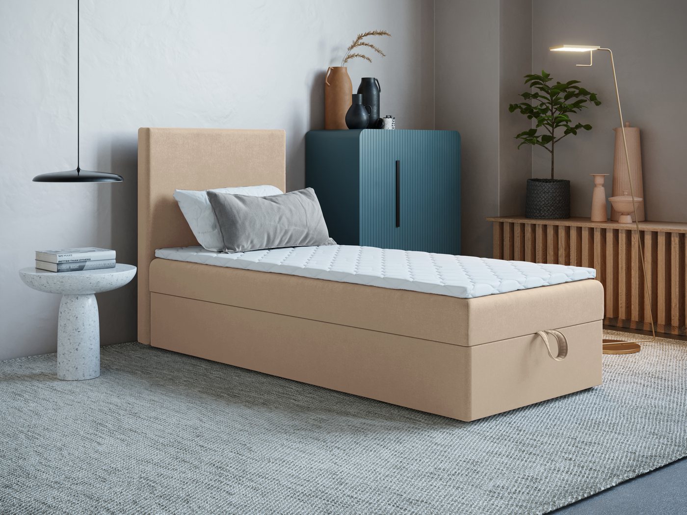 Godre Boxspringbett mit Bettkasten ARES MINI 60x200 cm - Ohne Topper (Bett + Matratze), Bett mit einem Kasten von Godre